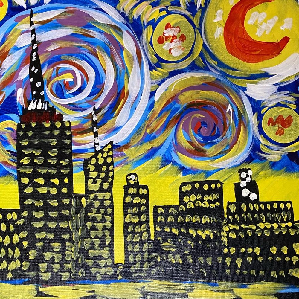 Original oil painting from NYC colorful skyline